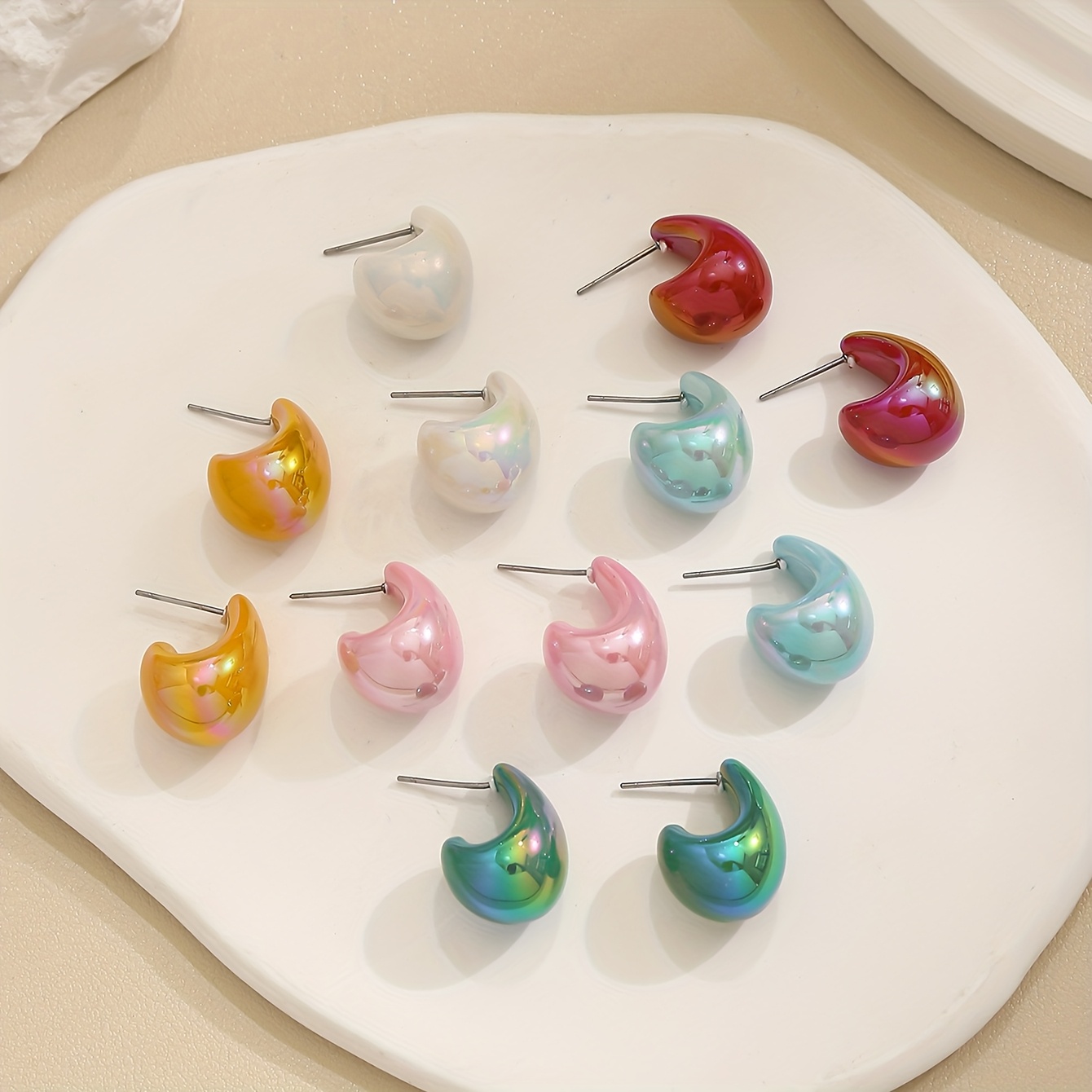 6pcs Sweet Style Multicolor Teardrop Stud Earrings Set